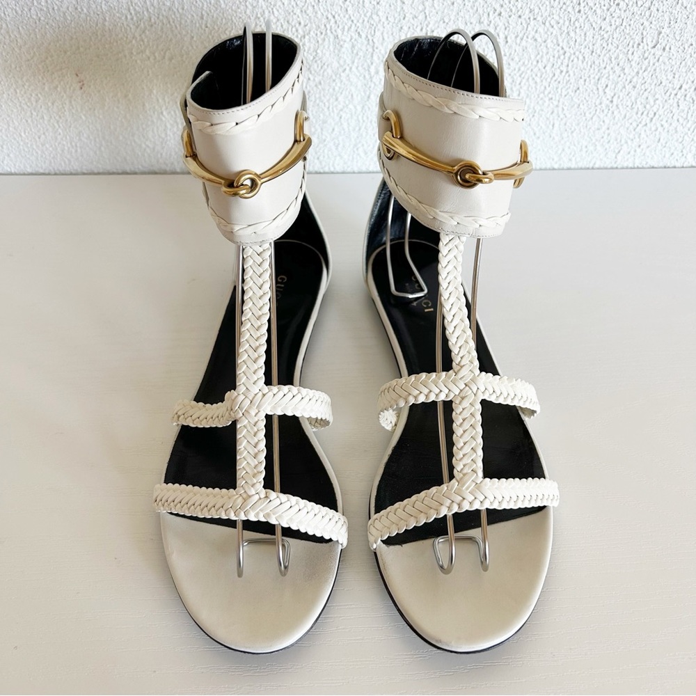 Gucci Ursula White Horsebit Flat Leather Sandals Size EU 38 - Picture 7 of 14